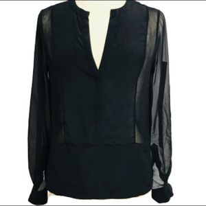 BCBGMaxazria Black Silk Sheer Panel Blouse Sz S